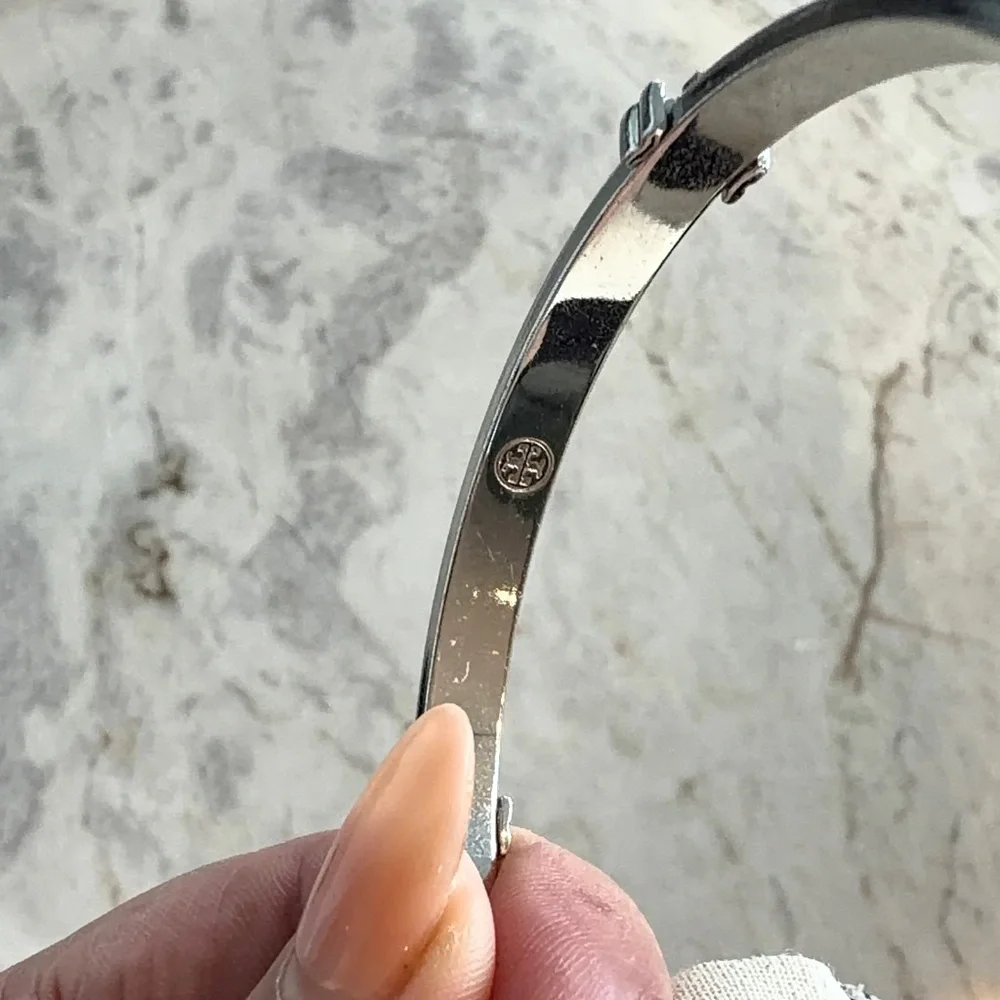 Tory Burch Silver-Tone Double-T Hinged Bracelet